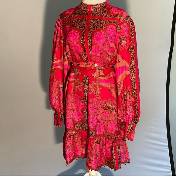 Anthropologie XL Floral Minidress with Gold Sequins, Tassels, and Beaded Buttons - Picture 10 of 16